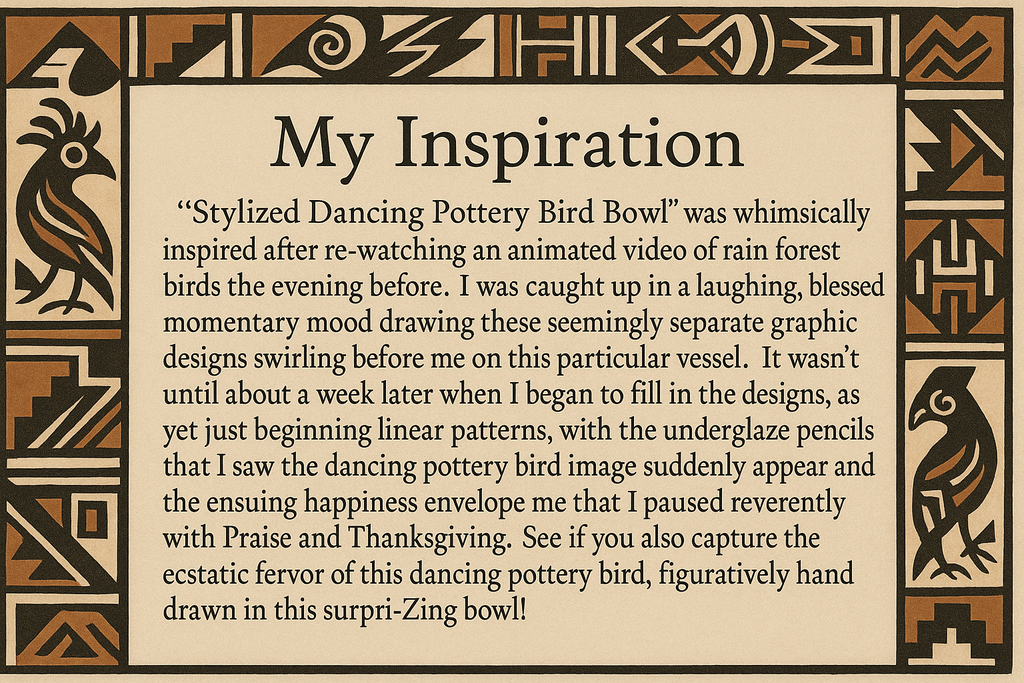 "Stylized Dancing Pottery Bird Bowl" # M7