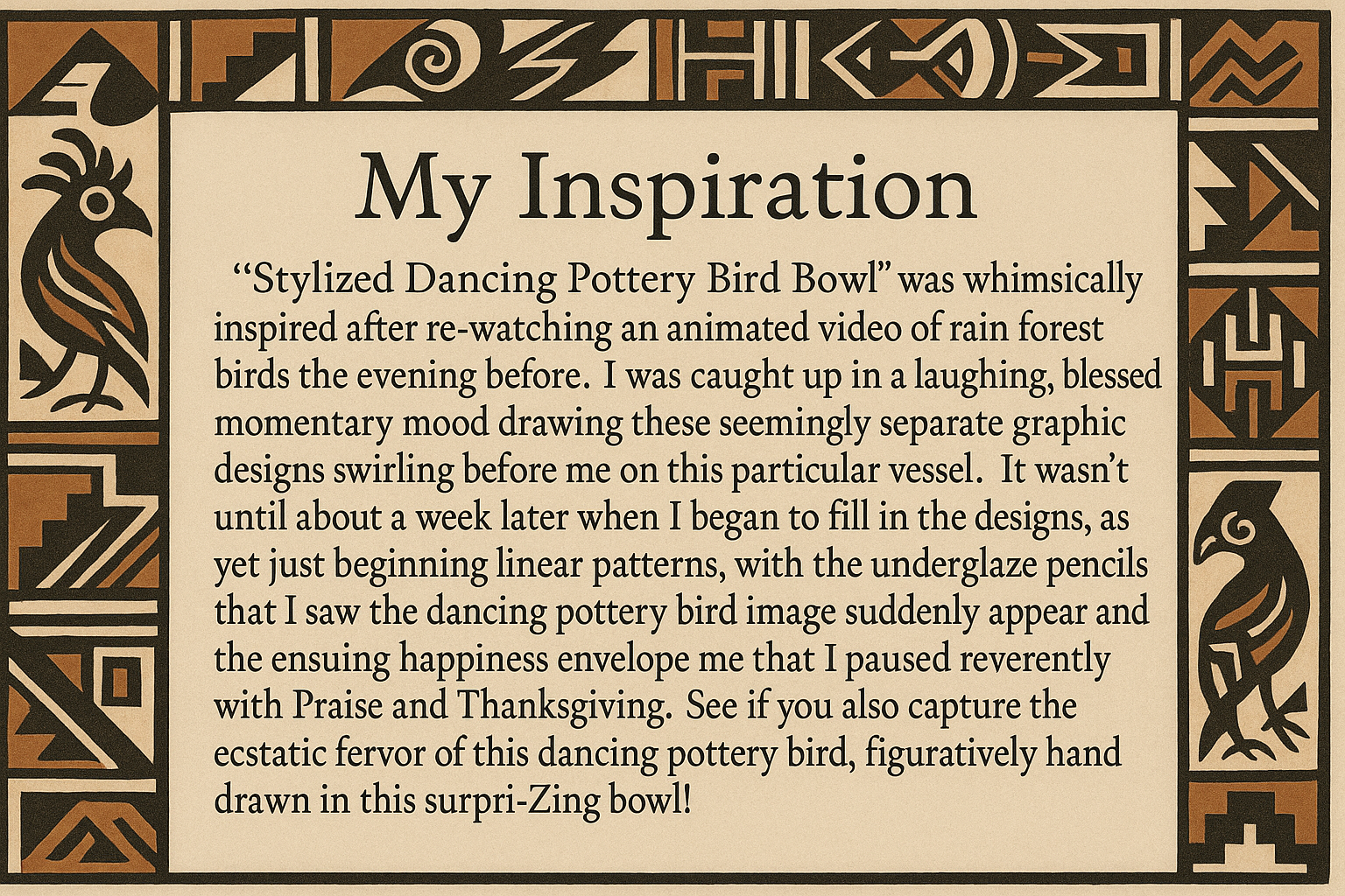 "Stylized Dancing Pottery Bird Bowl" # M7